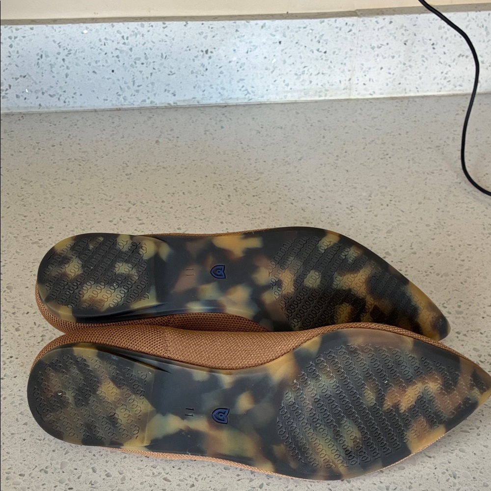 Rothy's Tan Pointed Flats with Blue Trim - Picture 5 of 8